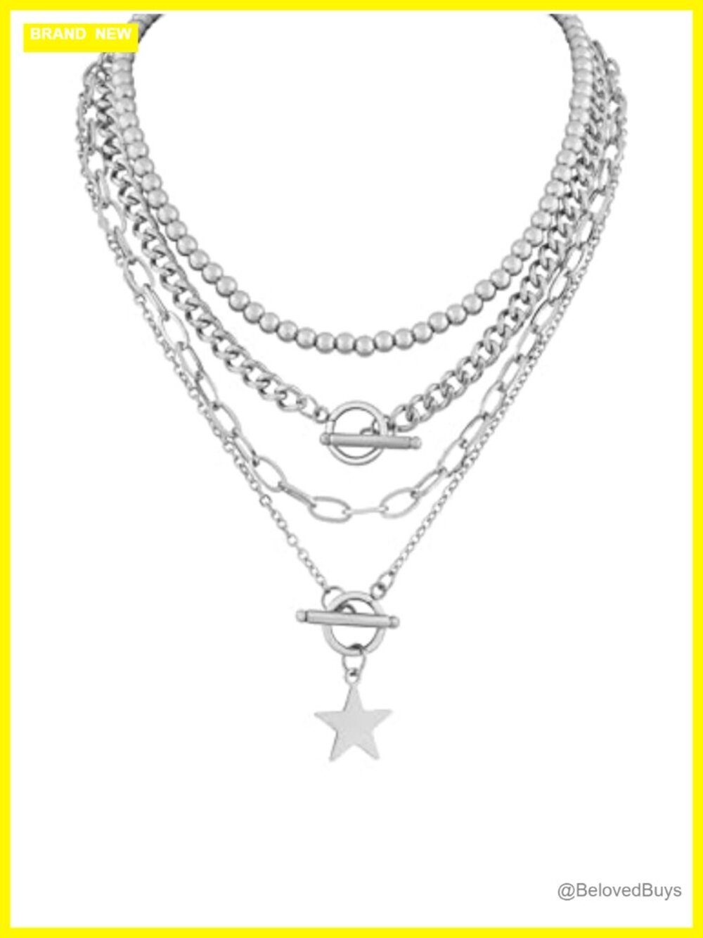 Layered Star Beaded Choker Necklace Stainless Steel Gothic Punk Y2K